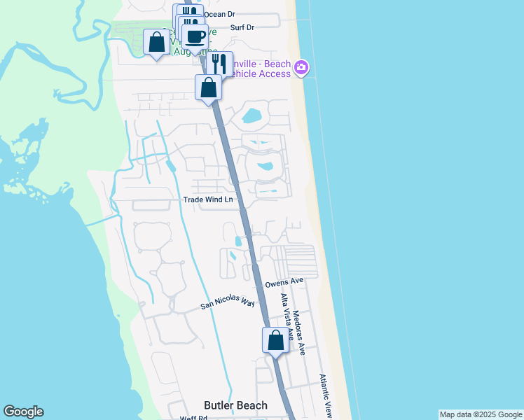 map of restaurants, bars, coffee shops, grocery stores, and more near 333 Royal Caribbean Court in St. Augustine
