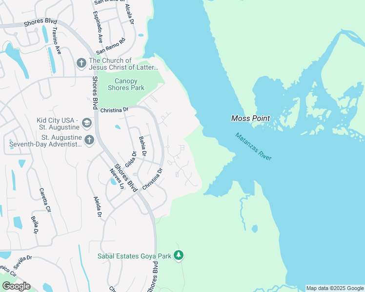map of restaurants, bars, coffee shops, grocery stores, and more near 52 Andalusia Court in St. Augustine