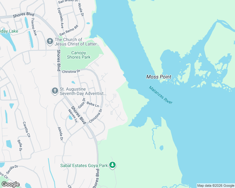 map of restaurants, bars, coffee shops, grocery stores, and more near 2 Andalusia Court in St. Augustine