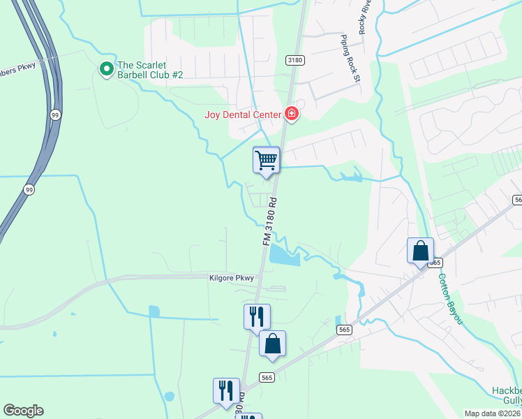 map of restaurants, bars, coffee shops, grocery stores, and more near 7711 FM 3180 Road in Baytown