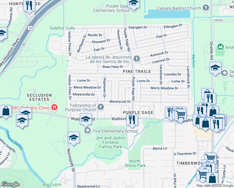 map of restaurants, bars, coffee shops, grocery stores, and more near 5803 Graycliff Drive in Houston