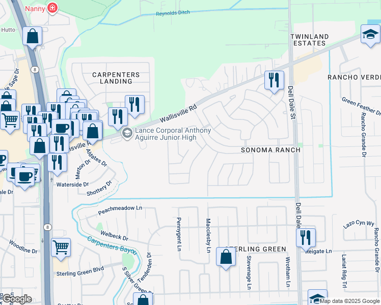 map of restaurants, bars, coffee shops, grocery stores, and more near 1915 Bossingham Lane in Houston