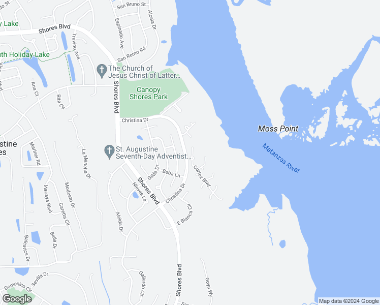 map of restaurants, bars, coffee shops, grocery stores, and more near 39 Alcira Court in St. Augustine