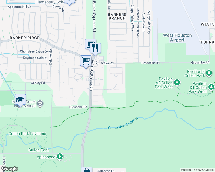 map of restaurants, bars, coffee shops, grocery stores, and more near 2715 Blue Wind Court in Houston