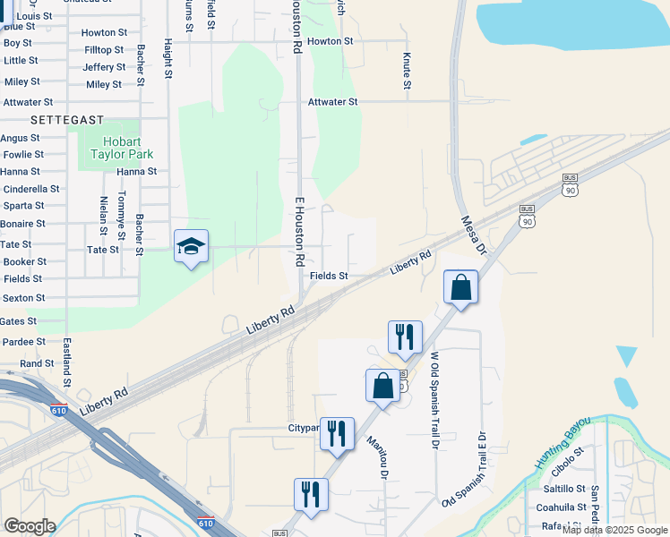 map of restaurants, bars, coffee shops, grocery stores, and more near 8657 Liberty Road in Houston