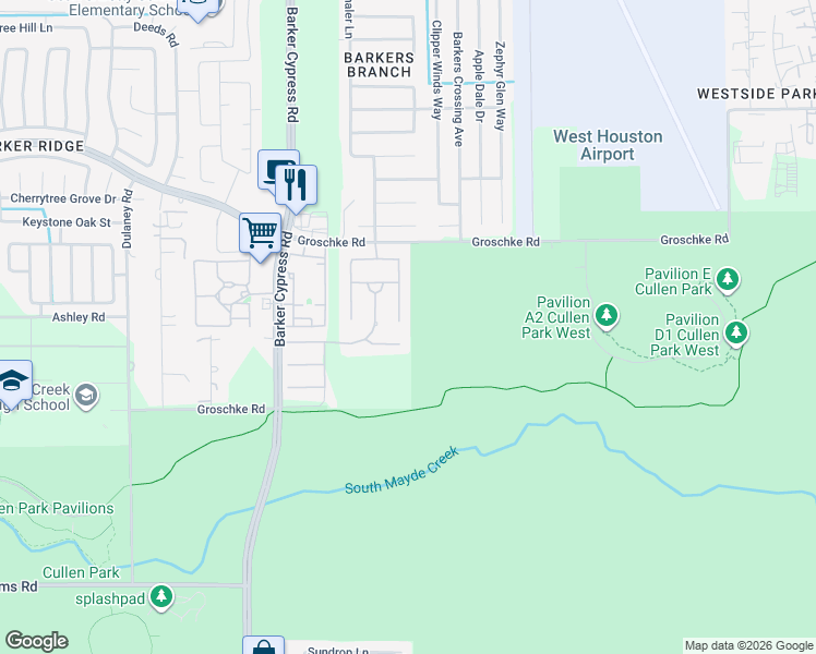 map of restaurants, bars, coffee shops, grocery stores, and more near 2710 Mossy Log Court in Houston
