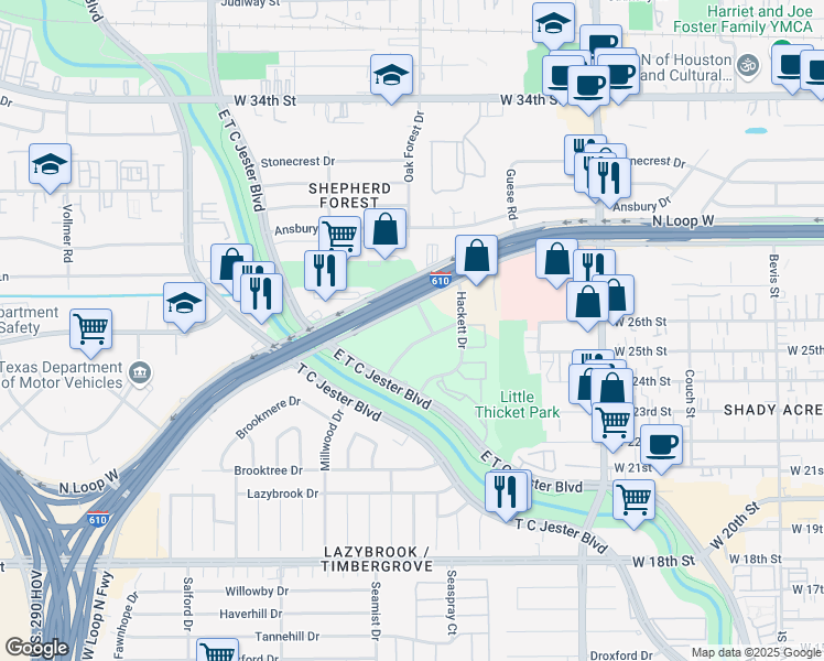 map of restaurants, bars, coffee shops, grocery stores, and more near 2600 Pinegate in Houston