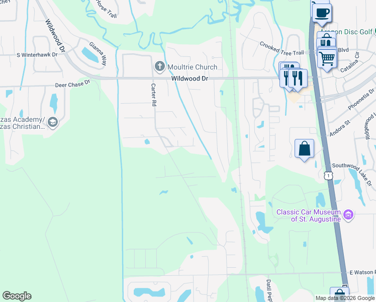 map of restaurants, bars, coffee shops, grocery stores, and more near 4452 Carter Road in St. Augustine