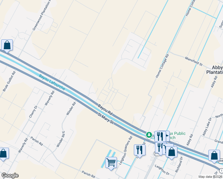 map of restaurants, bars, coffee shops, grocery stores, and more near 1818 North Hidalgo Lane in Thibodaux