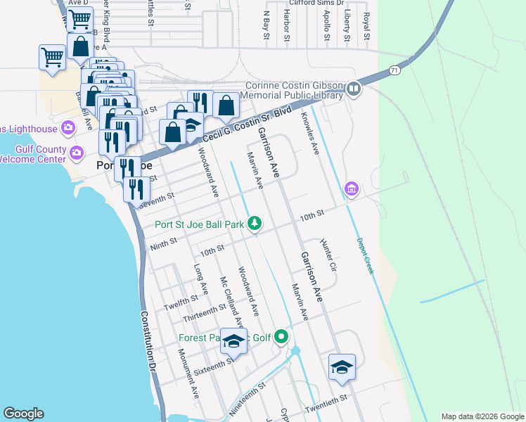 map of restaurants, bars, coffee shops, grocery stores, and more near 810 Marvin Ave in Port St Joe