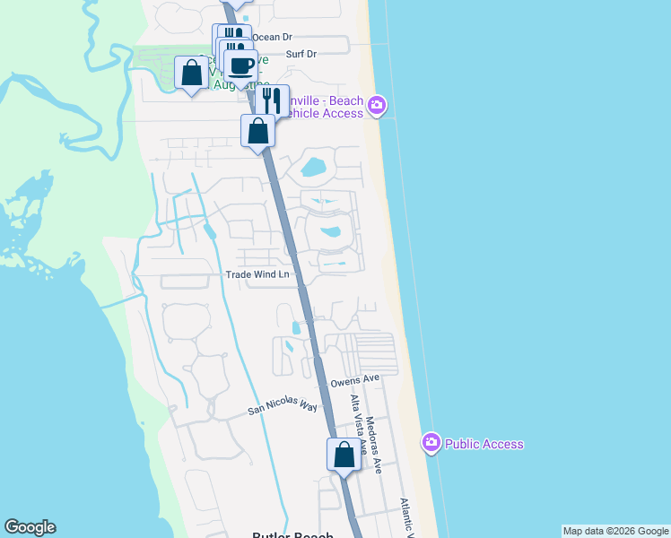 map of restaurants, bars, coffee shops, grocery stores, and more near 101 Village Las Palmas Circle in St. Augustine