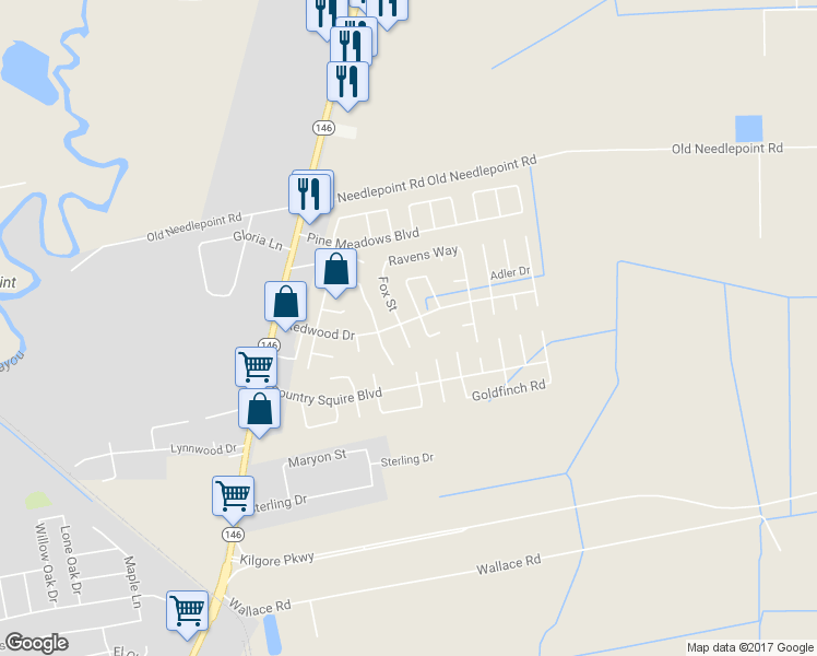 map of restaurants, bars, coffee shops, grocery stores, and more near 8022 Fox Street in Baytown