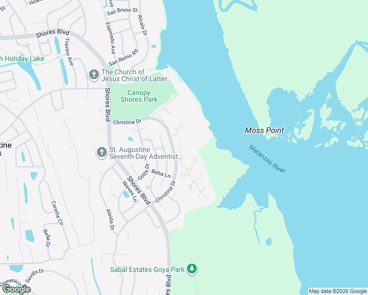 map of restaurants, bars, coffee shops, grocery stores, and more near 26 Alcira Court in St. Augustine