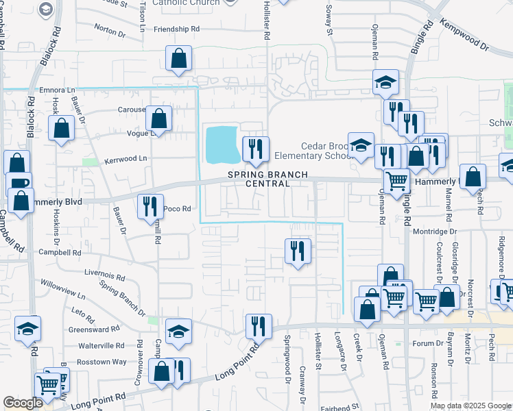 map of restaurants, bars, coffee shops, grocery stores, and more near 2008 Laverne Street in Houston