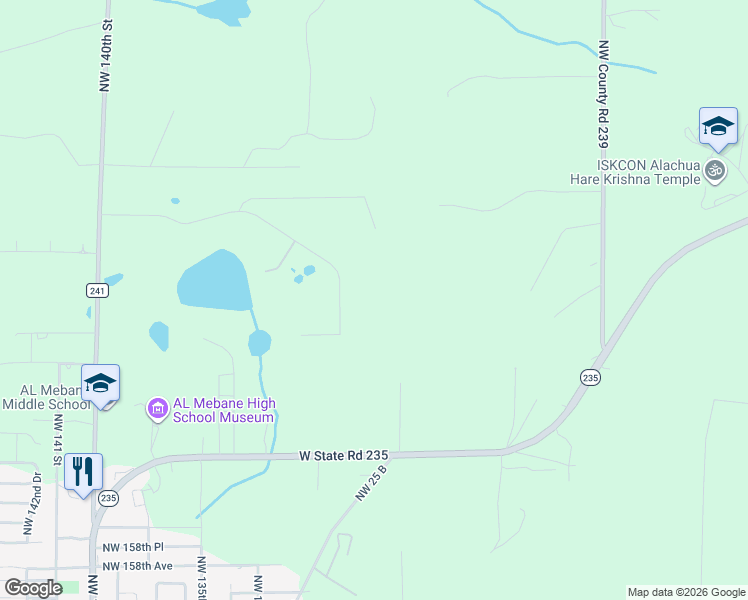 map of restaurants, bars, coffee shops, grocery stores, and more near 16821 Northwest 129th Terrace in Alachua