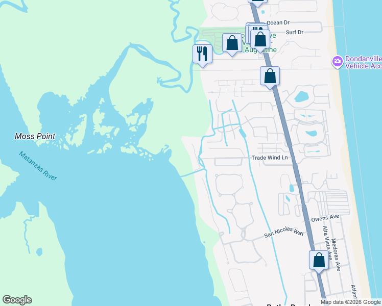 map of restaurants, bars, coffee shops, grocery stores, and more near 430 Trade Wind Lane in St. Augustine