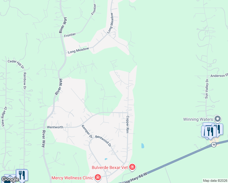 map of restaurants, bars, coffee shops, grocery stores, and more near 173 Whispering Glen in Spring Branch