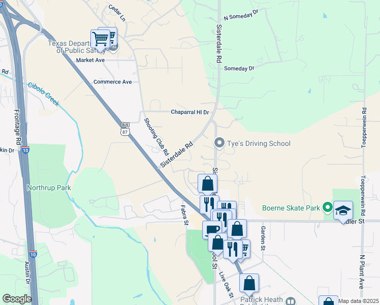 map of restaurants, bars, coffee shops, grocery stores, and more near 7 Farm to Market 1376 in Boerne