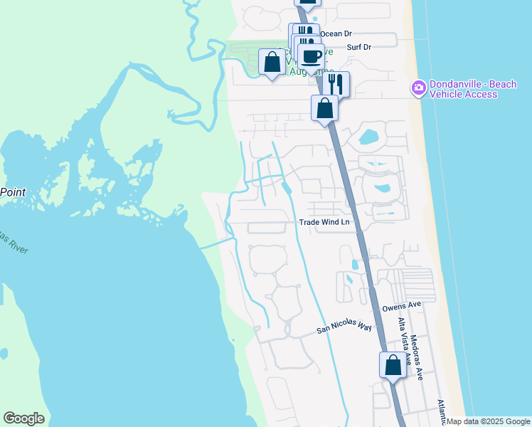 map of restaurants, bars, coffee shops, grocery stores, and more near 317 Mystical Way in Saint Augustine