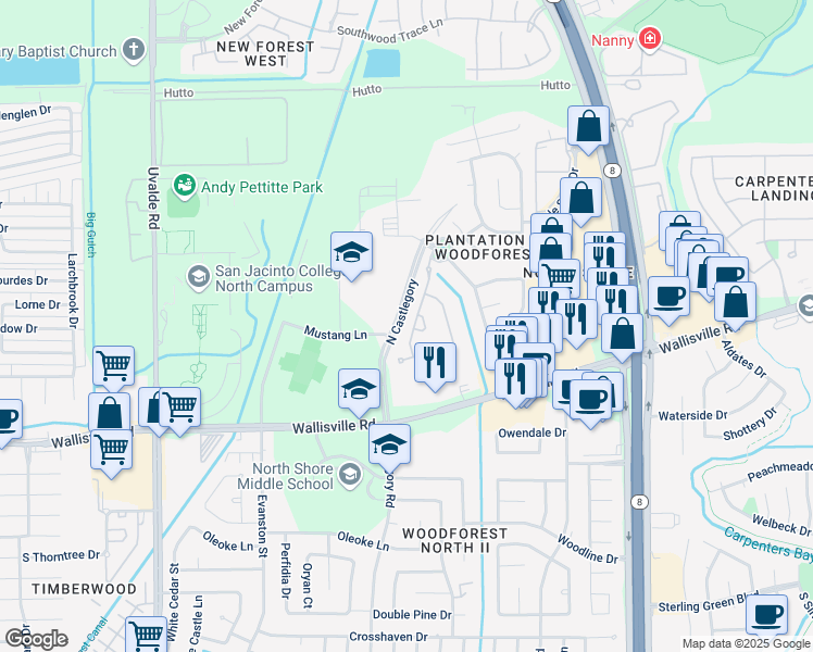 map of restaurants, bars, coffee shops, grocery stores, and more near 15202 Plum Orchard Circle in Houston