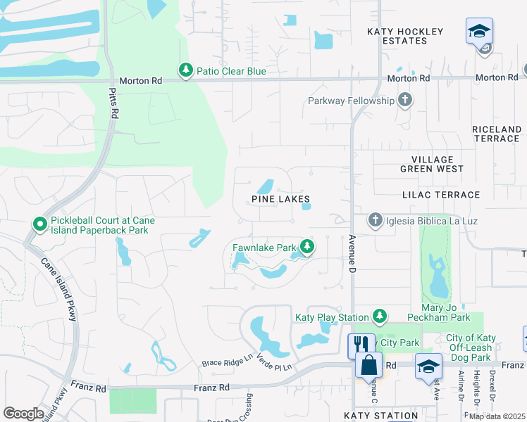 map of restaurants, bars, coffee shops, grocery stores, and more near 6315 Lake Chase Court in Katy