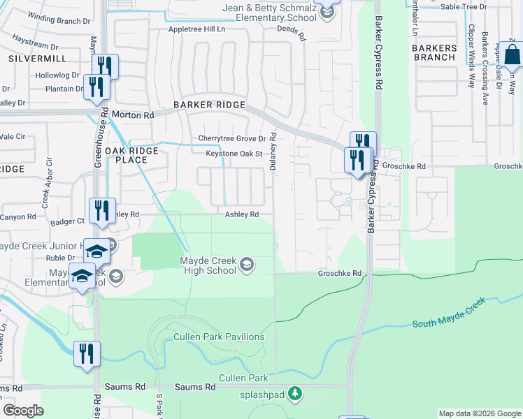 map of restaurants, bars, coffee shops, grocery stores, and more near 18615 Camellia Dale tr in Houston