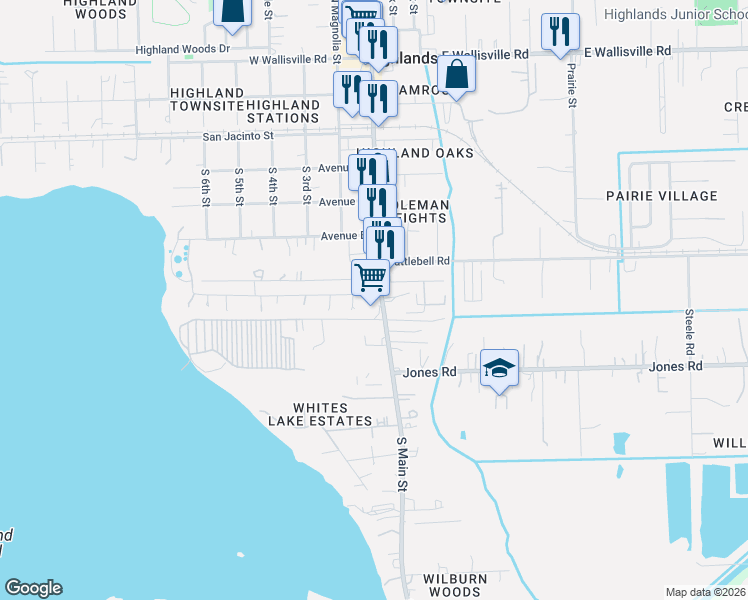 map of restaurants, bars, coffee shops, grocery stores, and more near 507 South Main Street in Highlands
