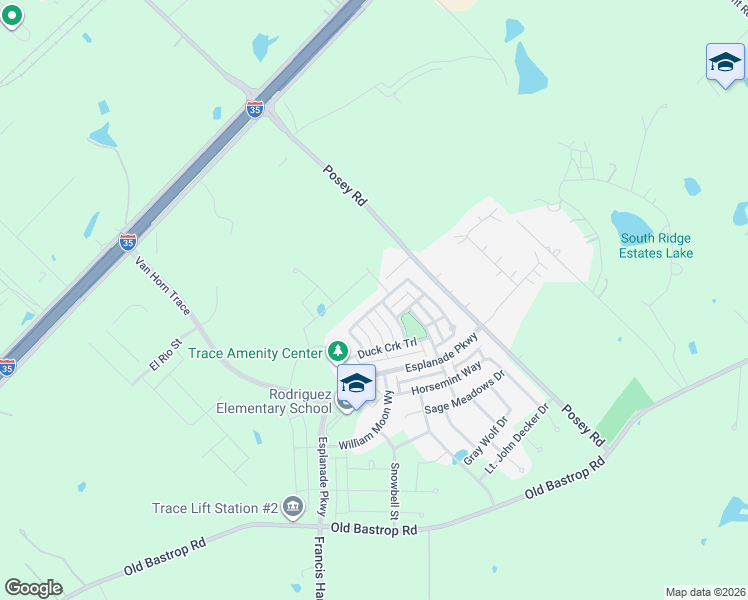 map of restaurants, bars, coffee shops, grocery stores, and more near 105 Switchgrass Street in San Marcos
