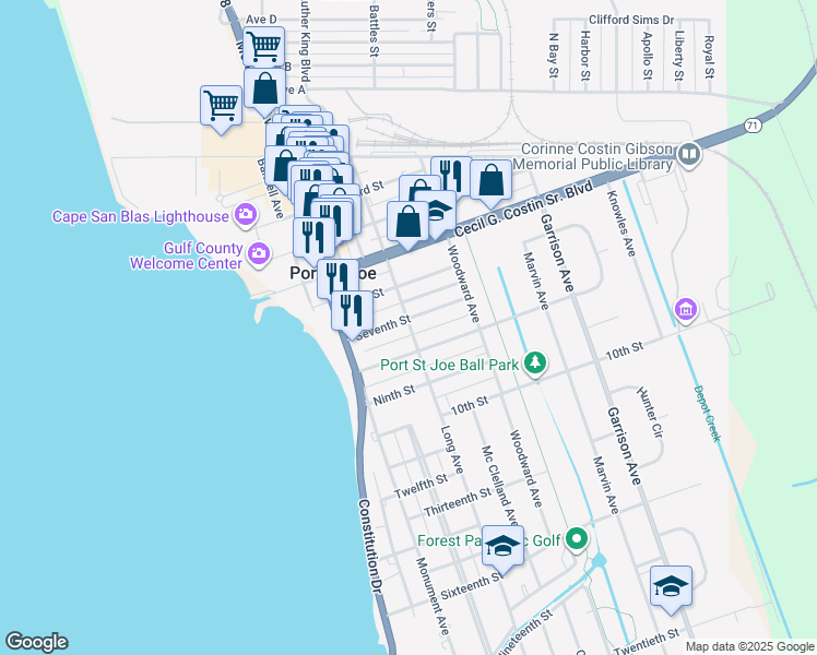 map of restaurants, bars, coffee shops, grocery stores, and more near in Port St. Joe