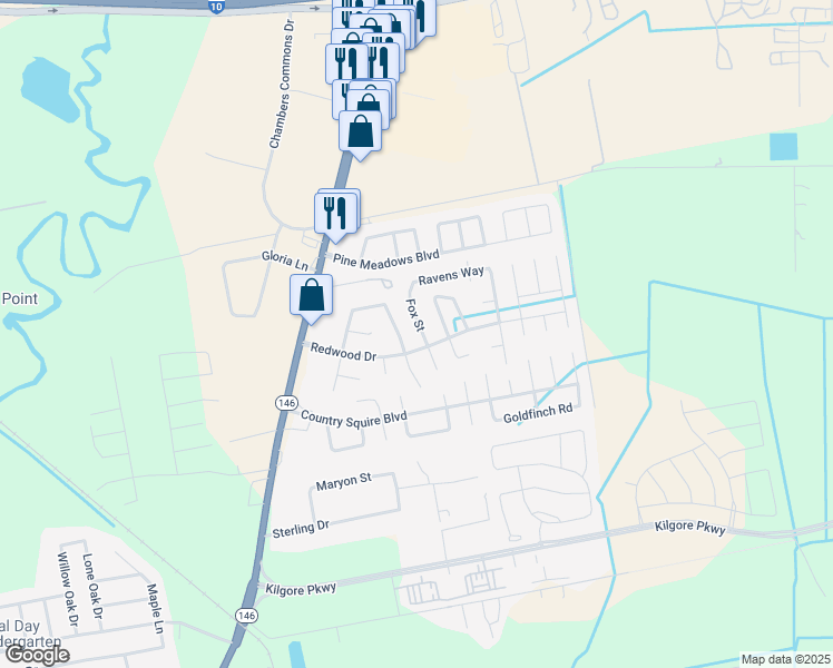 map of restaurants, bars, coffee shops, grocery stores, and more near 8022 Fox Street in Baytown