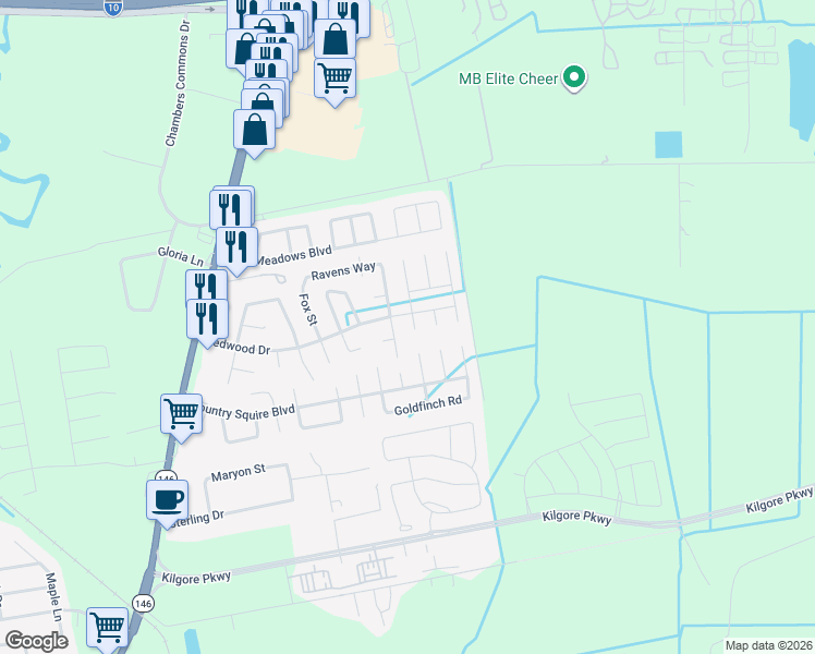 map of restaurants, bars, coffee shops, grocery stores, and more near 8011 Sugar Cane Drive in Baytown