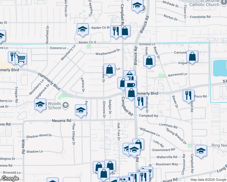 map of restaurants, bars, coffee shops, grocery stores, and more near 2025 Stillwood Drive in Houston