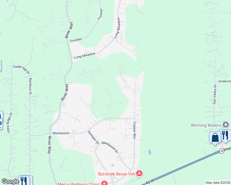 map of restaurants, bars, coffee shops, grocery stores, and more near 173 Whispering Glen in Spring Branch