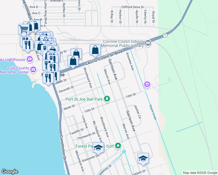 map of restaurants, bars, coffee shops, grocery stores, and more near 810 Marvin Ave in Port St Joe
