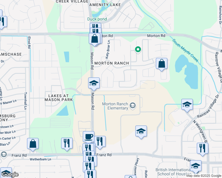 map of restaurants, bars, coffee shops, grocery stores, and more near 21711 Stoney Bluff Lane in Katy