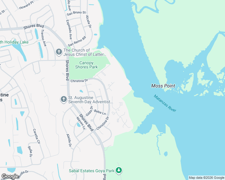 map of restaurants, bars, coffee shops, grocery stores, and more near 3 Cartagena Court in St. Augustine