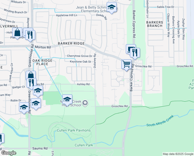 map of restaurants, bars, coffee shops, grocery stores, and more near 3001 Deeds Road in Houston
