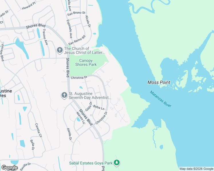 map of restaurants, bars, coffee shops, grocery stores, and more near 3 Cartagena Court in St. Augustine