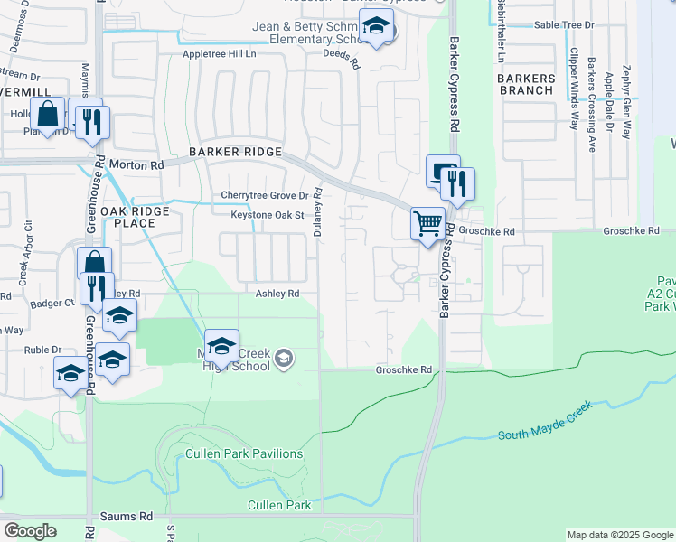 map of restaurants, bars, coffee shops, grocery stores, and more near 3001 Deeds Road in Houston