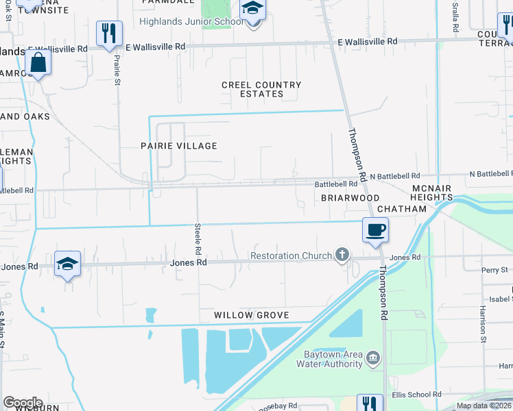 map of restaurants, bars, coffee shops, grocery stores, and more near 1109 Battlebell Road in Highlands