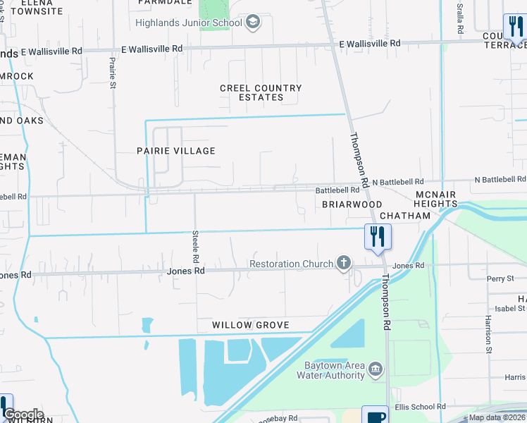 map of restaurants, bars, coffee shops, grocery stores, and more near 1109 Battlebell Road in Highlands