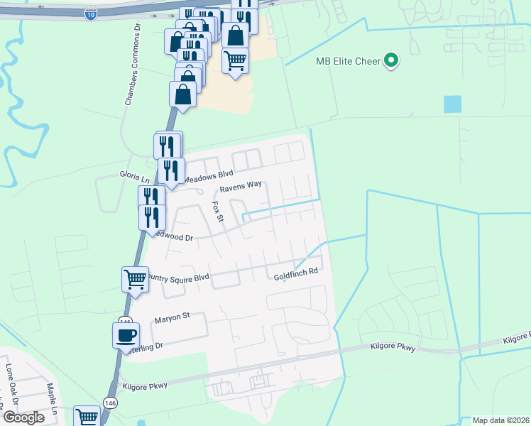 map of restaurants, bars, coffee shops, grocery stores, and more near 8107 Sugar Cane Drive in Baytown