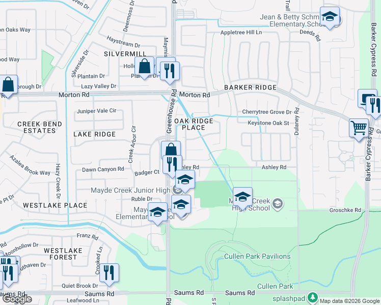 map of restaurants, bars, coffee shops, grocery stores, and more near 19010 Youpon Hill Court in Houston