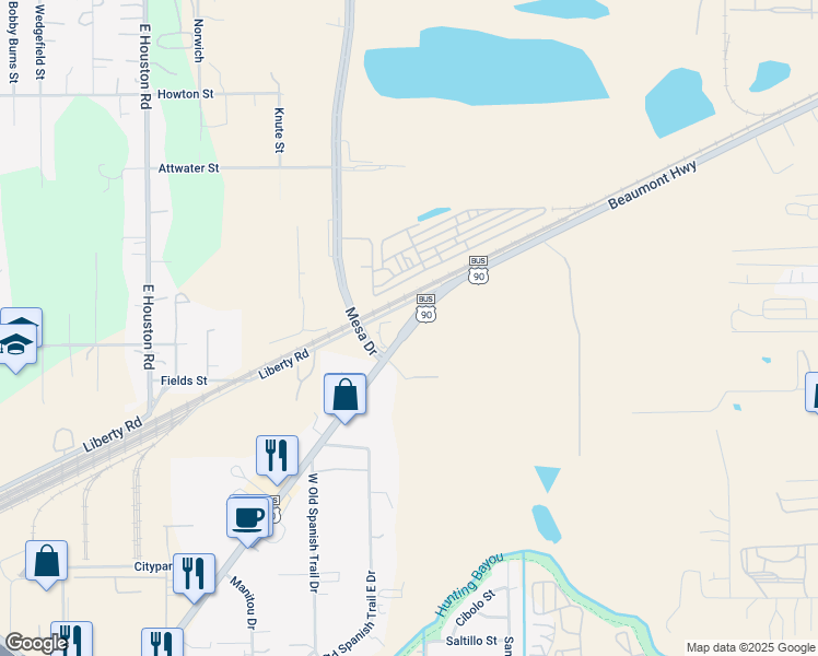 map of restaurants, bars, coffee shops, grocery stores, and more near 5500 North McCarty Street in Houston