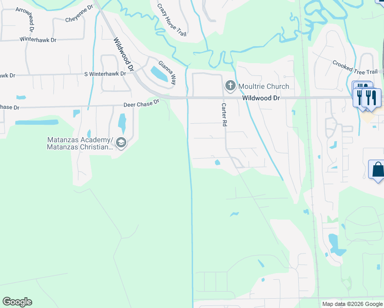 map of restaurants, bars, coffee shops, grocery stores, and more near 590 Hayley Road in St. Augustine
