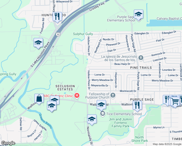 map of restaurants, bars, coffee shops, grocery stores, and more near 14007 Lorne Drive in Houston