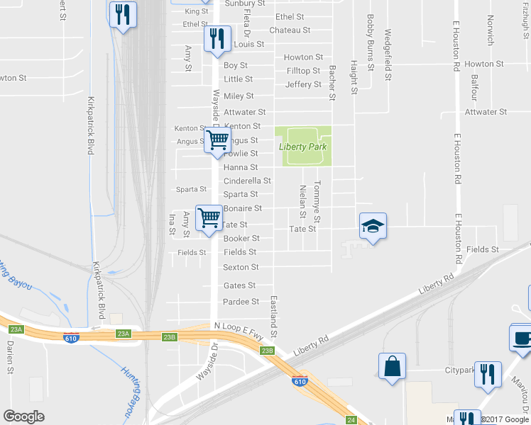 map of restaurants, bars, coffee shops, grocery stores, and more near 7976 Bonaire St in Houston