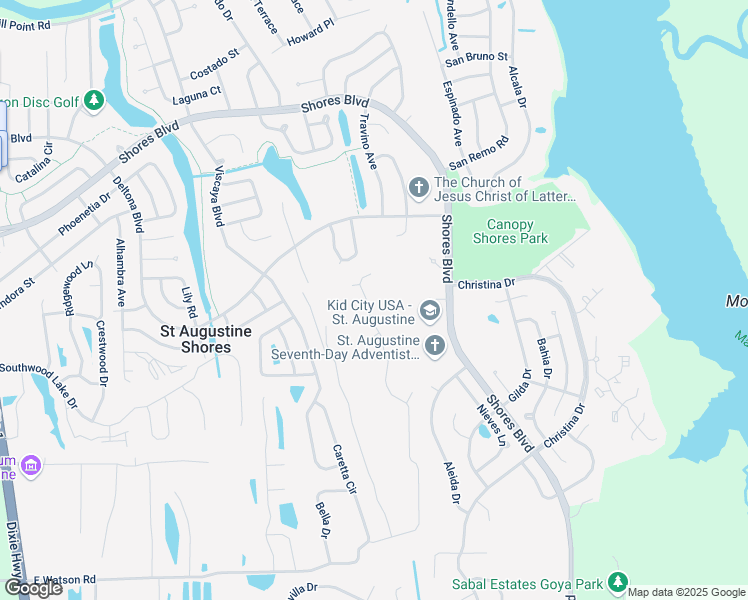 map of restaurants, bars, coffee shops, grocery stores, and more near in Saint Augustine Shores
