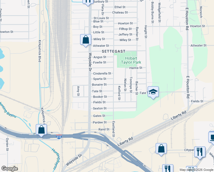 map of restaurants, bars, coffee shops, grocery stores, and more near 7976 Bonaire Street in Houston