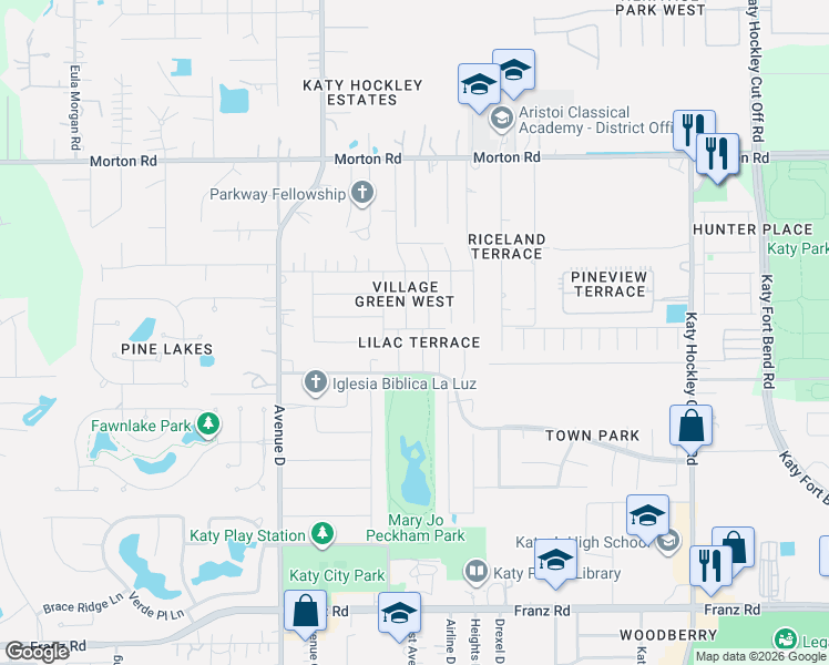 map of restaurants, bars, coffee shops, grocery stores, and more near 2531 Village Circle Drive in Katy